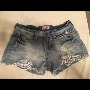 MUDD distressed jean shorts with front lace